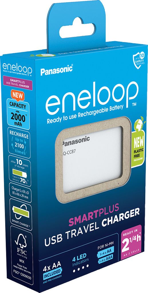 Panasonic BQ-CC87 +4x eneloop AA Rundzellen-Ladegerät NiMH Micro (AAA), Mignon (AA) (52087040)