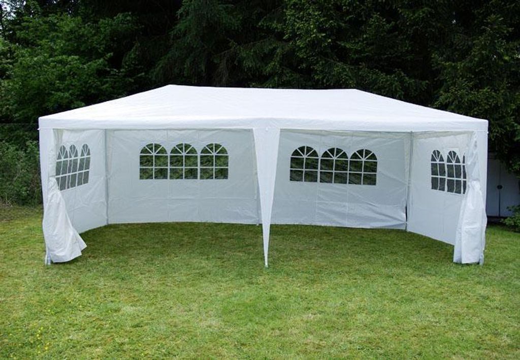 VCM Pavillon | Maße ca. 3x6 m | wasserabweisende 110g / m² PE Plane | Partyzelt mit Seitenteilen | Gartenzelt mit Stahlgestell | Festivalzelt | W...