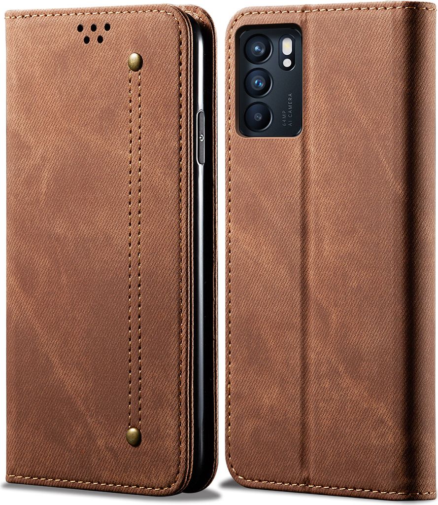 OPPO Reno6 Z Hülle, Leder Brieftasche Flip Bookstyle Schutzhülle mit Standfunktion für OPPO Reno6 Z Braun