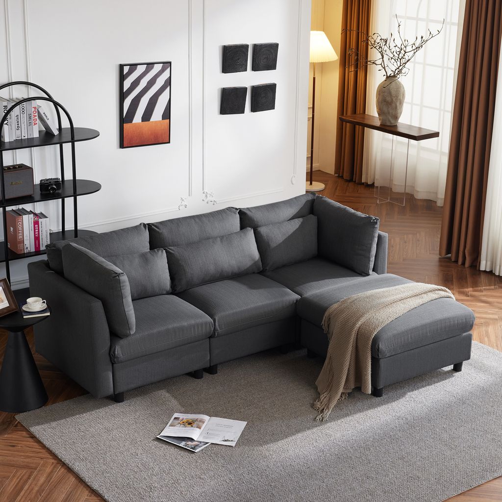 okwish Schlafsofa 4-Sitzer-Sofa weiches Sofa Wohnzimmersofa mit Kissen, Grau