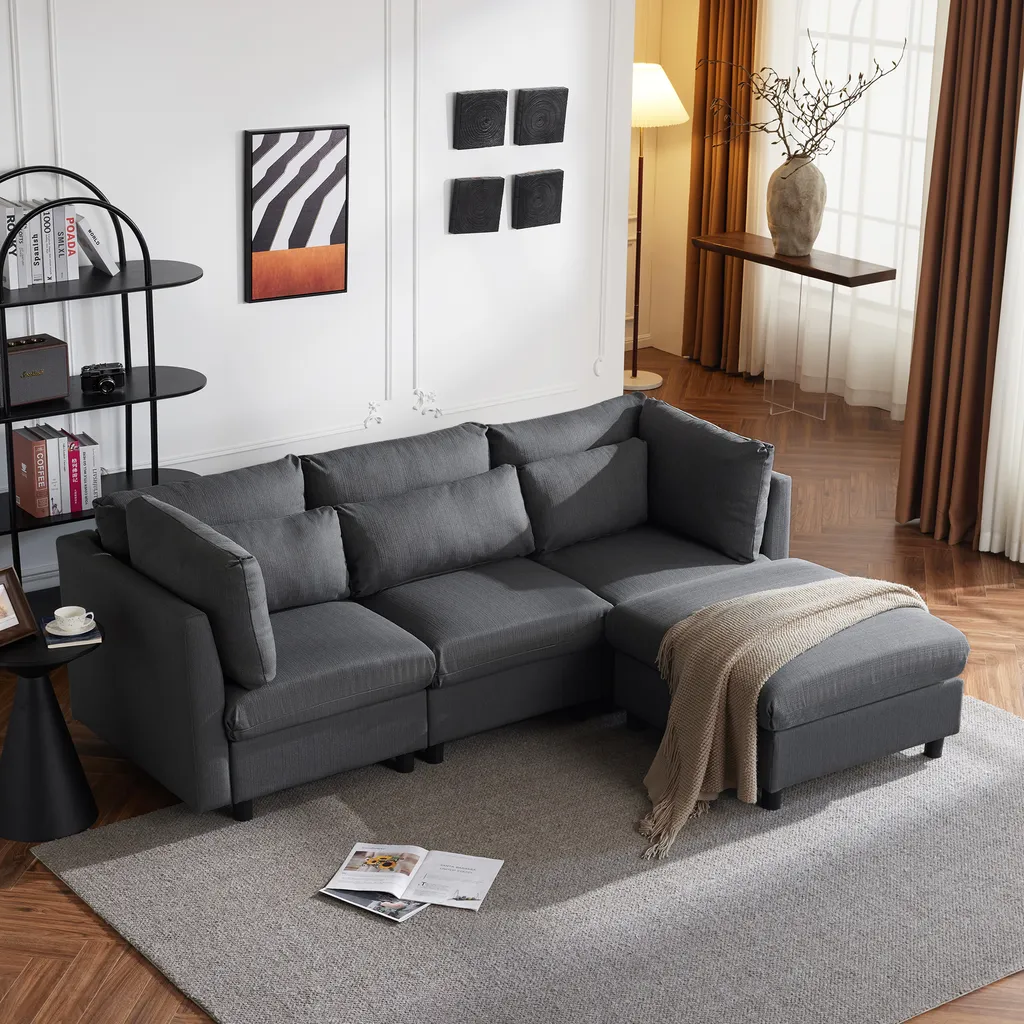 Canapé d'angle en forme de L Sweiko - Canapé trois places moderne Gris - 4