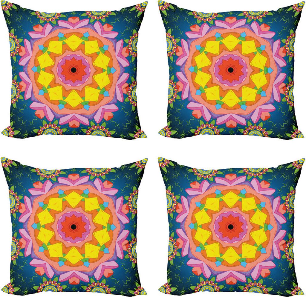 ABAKUHAUS Mandala Kissenbezug Set (4 Stück), Blütenblätter in lebendigen Farben, Moderner Doppelseitiger Digitaldruck, 45 cm x 45 cm, Mehrfarbig