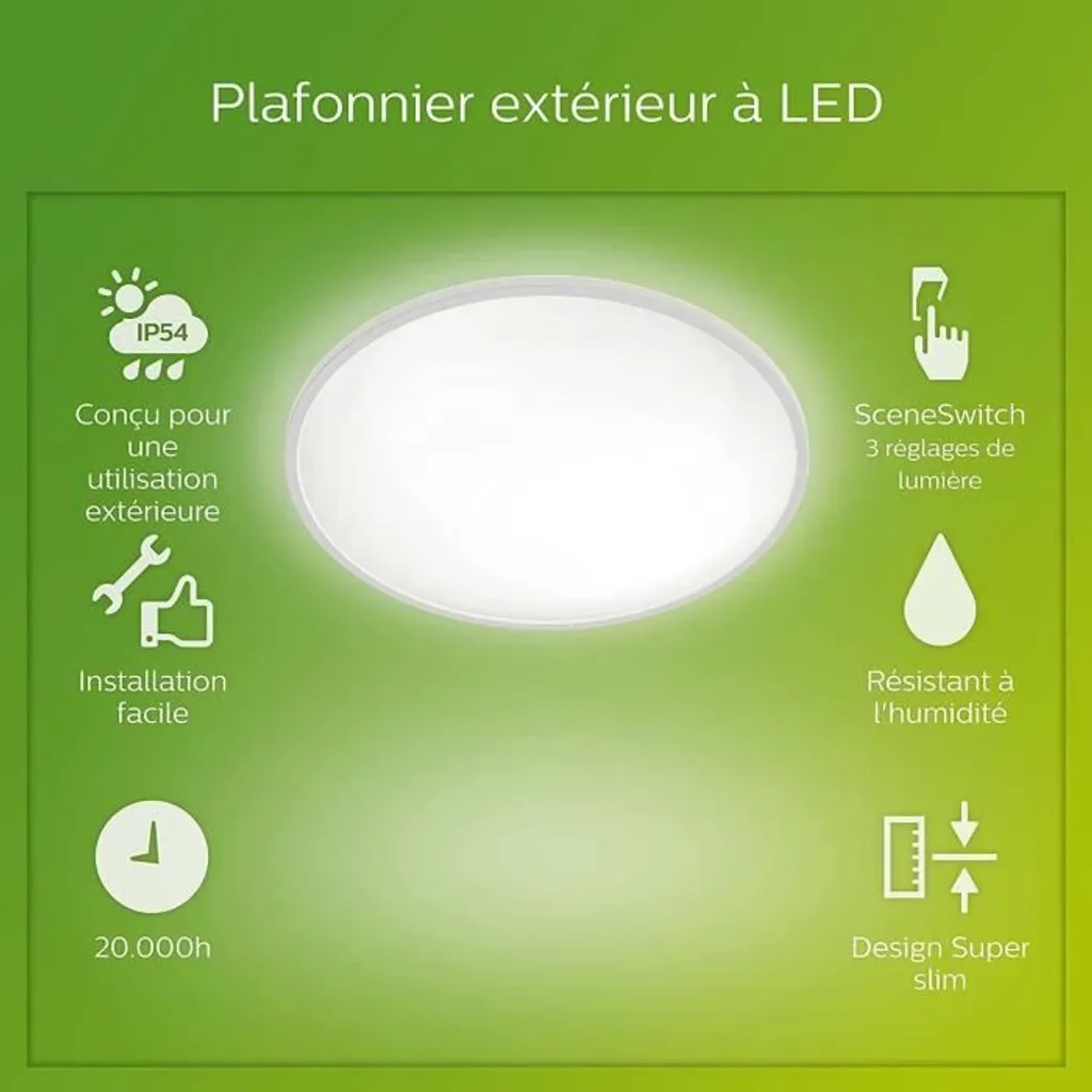 Plafonnier LED Plat Philips Superslim 15W Blanc pour un Éclairage Discret