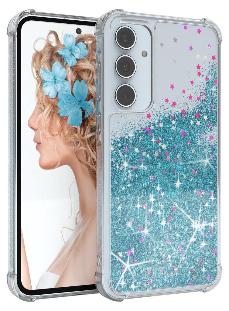 EAZY CASE - Glitzer Hülle kompatibel mit Samsung Galaxy A55 Glitzer Schutzhülle, Soft Case, Backcover Transparent mit Motiv