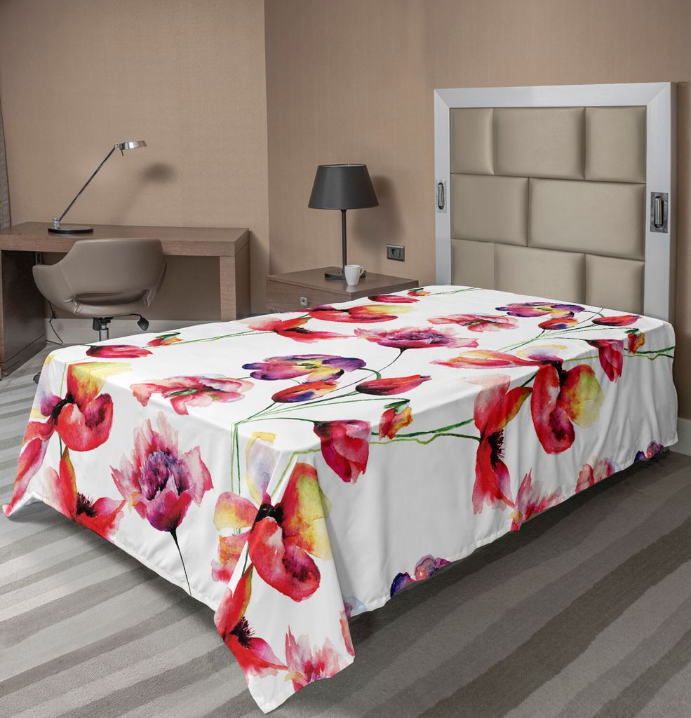 ABAKUHAUS Tulpe Bettlaken, Pastell Farbigen Blooming Grungy Unebenen Tulip Und Poppy Flower Patterns Naturthema, weiches bequemes oberes Bettlaken ...