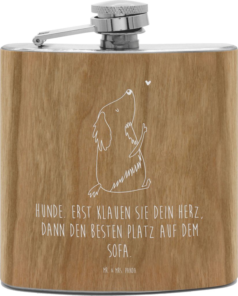 Mr. & Mrs. Panda feldflasche Hund Liebe - Transparent - Geschenk, Whisky Flachmann, edelstahl, schnapsflasche, Herz, Hundebesitzer, Süß