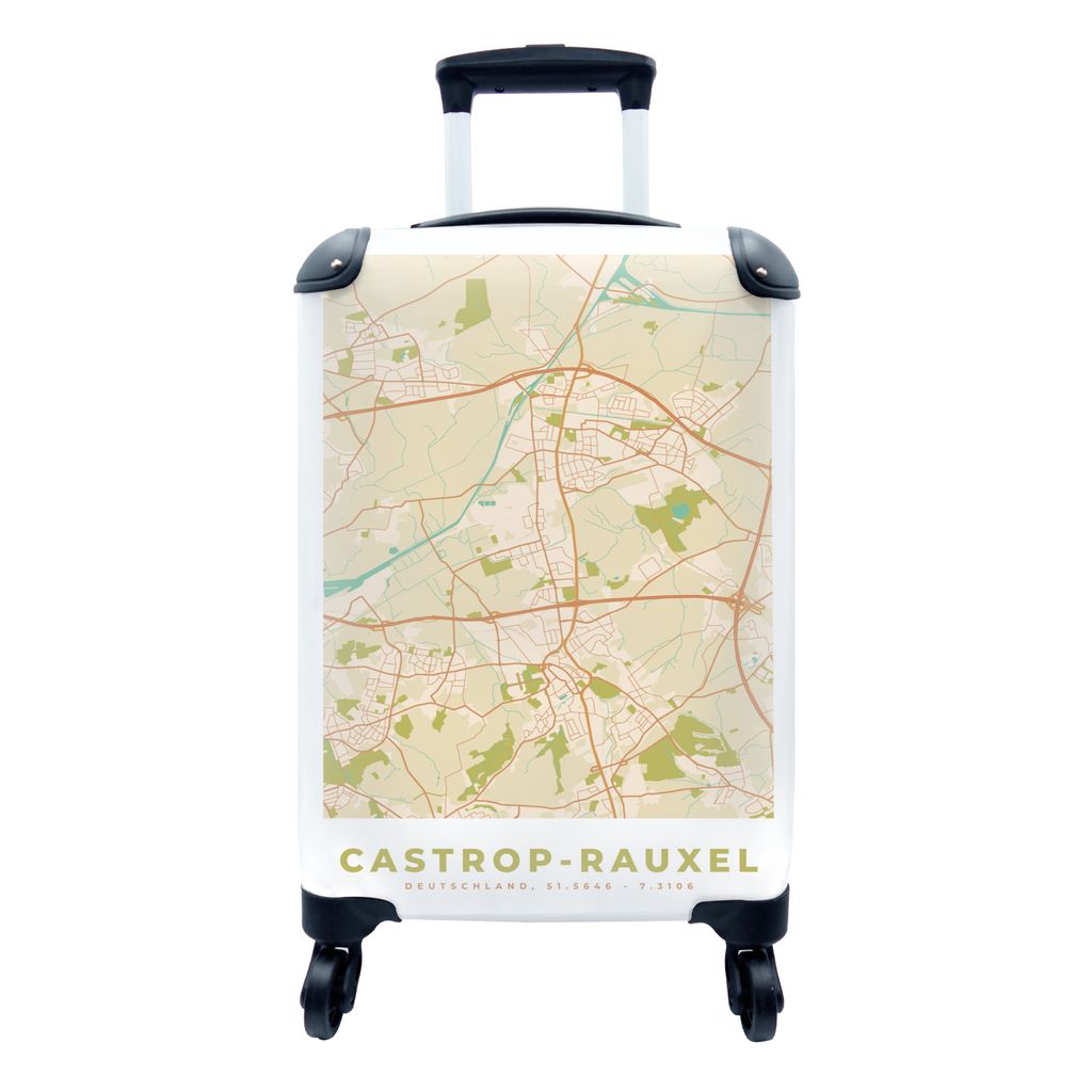 MuchoWow Koffer Handgepäck Trolley Rollkoffer Kleine Reisekoffer mit 4 Rollen - Karte - Castrop-Rauxel - Karte - Stadtplan - Vintage - Cabin Siz...