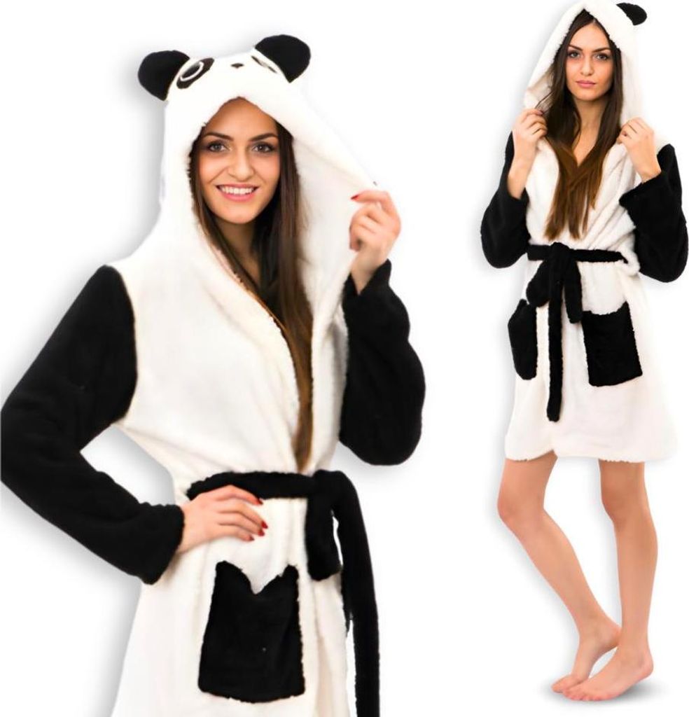 Caldo accappatoio panda da donna con cappuccio, legato, Immagine del prodotto 