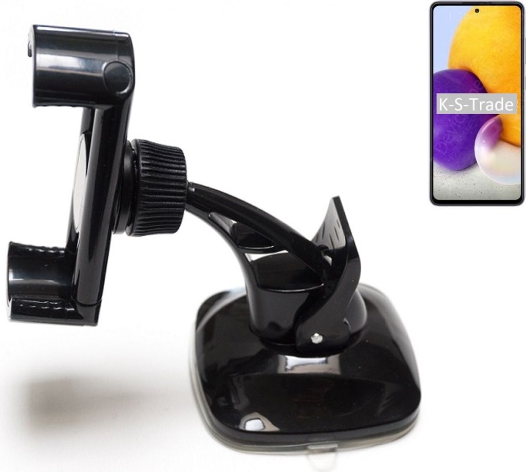 K-S-Trade kompakte Handy-Halterung Windschutzscheibe kompatibel mit Samsung Galaxy A72 Armaturenbrett schwarz Autohalterung KFZ Halter
