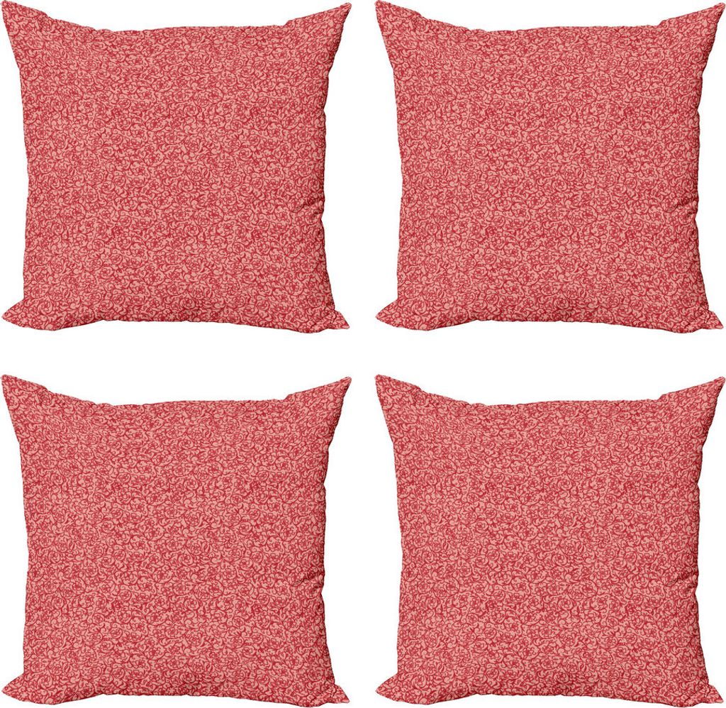 ABAKUHAUS Damast Kissenbezug Set (4 Stück), Vintage Blumen Curls, Moderner Doppelseitiger Digitaldruck, 40 cm x 40 cm, Blush und Vermilion