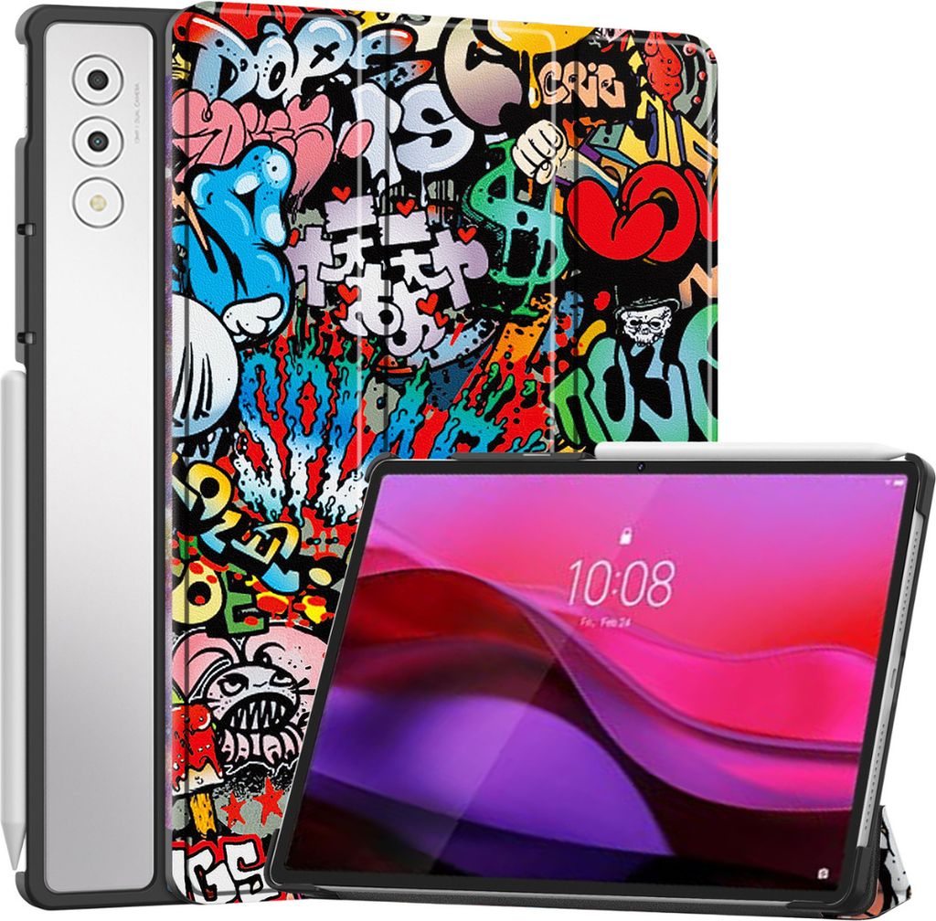 Case2go - Hülle kompatibel mit Lenovo Yoga Tab Plus (2025) - 12.7 Zoll - Mit AutoWake-Funktion - Kunstleder Tablet Case Schutzhülle - Grafitti