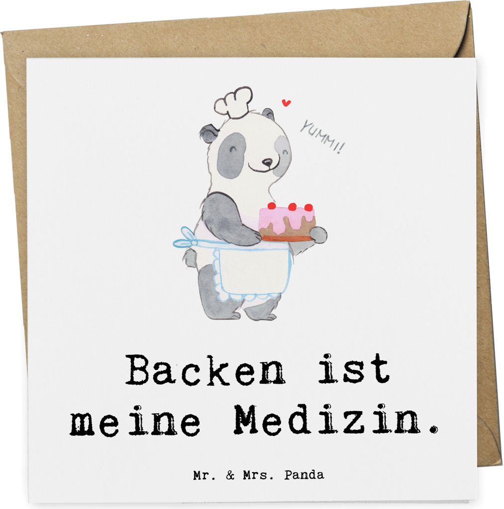 Mr. & Mrs. Panda Deluxe Karte Panda Backen - Weiß - Geschenk, Hobbybäcker, Kuchen, Glückwunschkarte, anlasskarte, Klappkarte, doppelkarte, faltk...