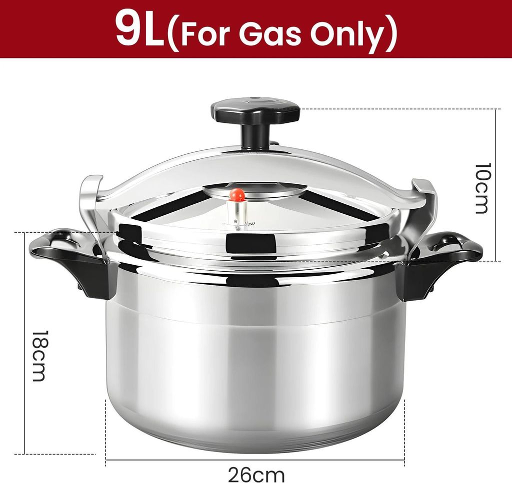 Schnellkochtopf - 9 l Aluminium - Nur Für Gasherd - Explosionssicher - Einfache Deckelverriegelung - Zum Einkochen - Hellgelb