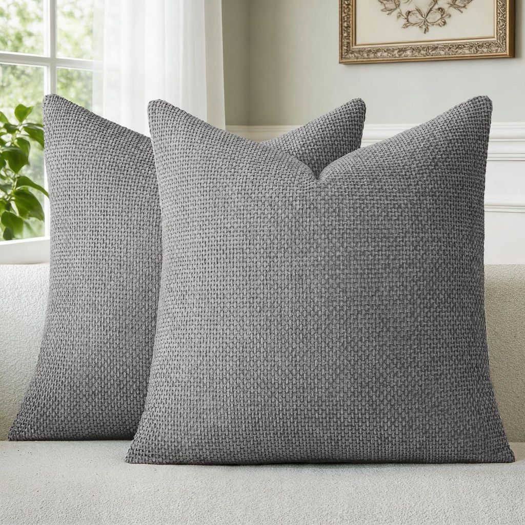Kissenbezug 45x45 cm, graues Chenille, 2-teiliges Set, waschbarer Plüschkissenbezug für Sofa, Wohnzimmer, Schlafzimmer