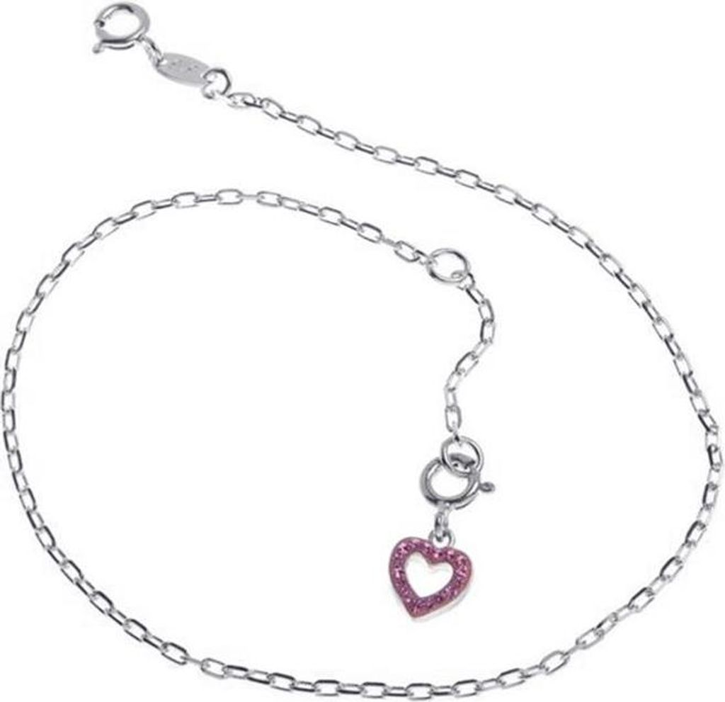 SILBERKETTEN STORE Fußkette Anker 1,7mm mit Herz rosa - 925 Silber, Länge wählbar - 30cm