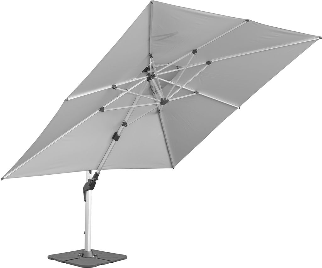 anndora 3,5 x 3,5m Alu Ampelschirm + Betonständer - quadratisch silber grau - 360o drehbar - komplett schwenkbar neigbar - inklusive Betonplatten...