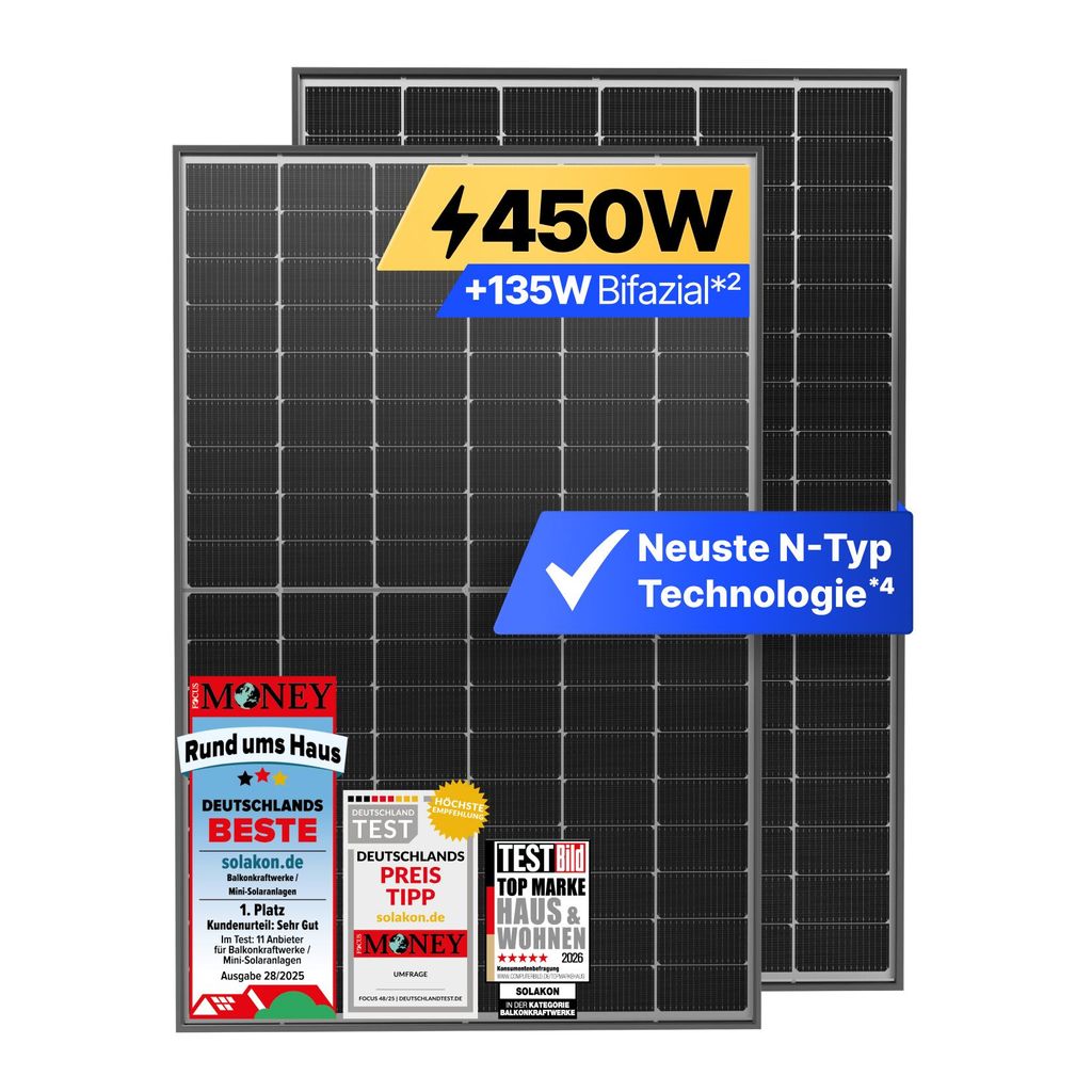 Solakon® Solarmodul 450W Bifazial Glas-Glas N-Type – Full Produktbild 