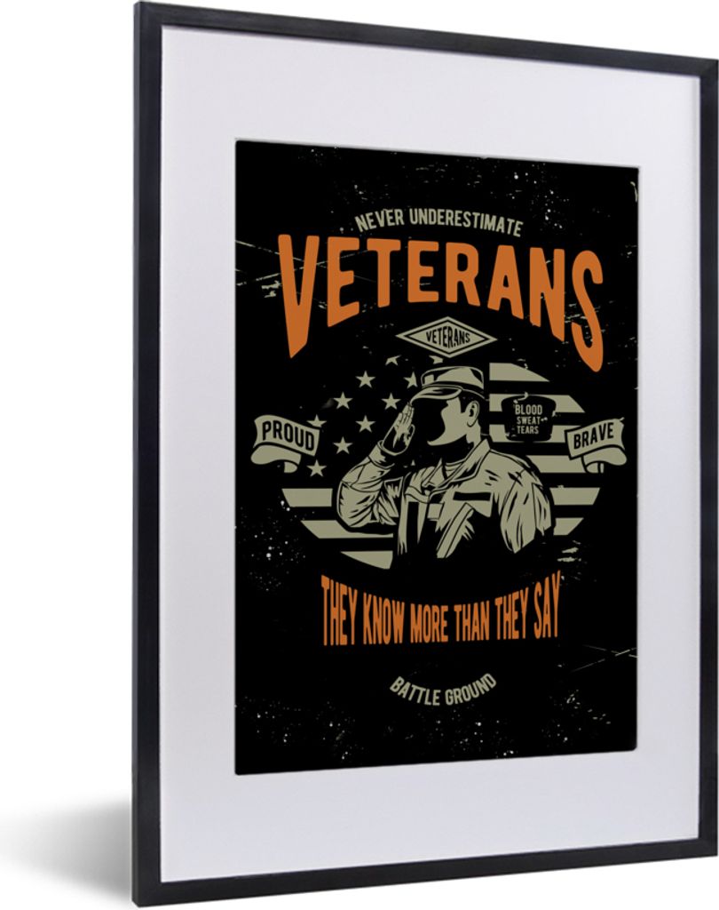 MuchoWow MuchoWow Gerahmtes Poster Mancave - Soldat - Retro - Zeichnung 30x40 cm - Poster mit zchwarzem Bilderrahmen - Wandposter Schlafzimmer