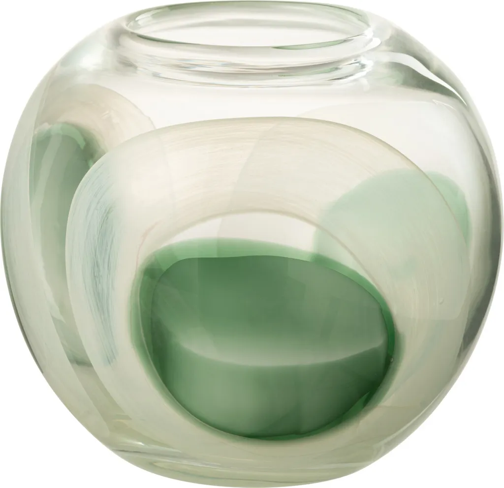 Vase en Verre Artisanal Vert et Blanc J-Line Livy - Finition Transparente