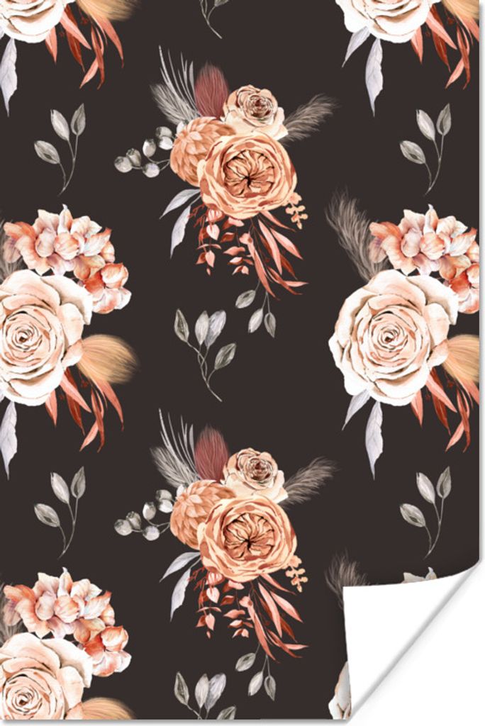 MuchoWow Poster Rosen - Braun - Blumen 40x60 cm - Plakate für die Wand - Poster Babyzimmer