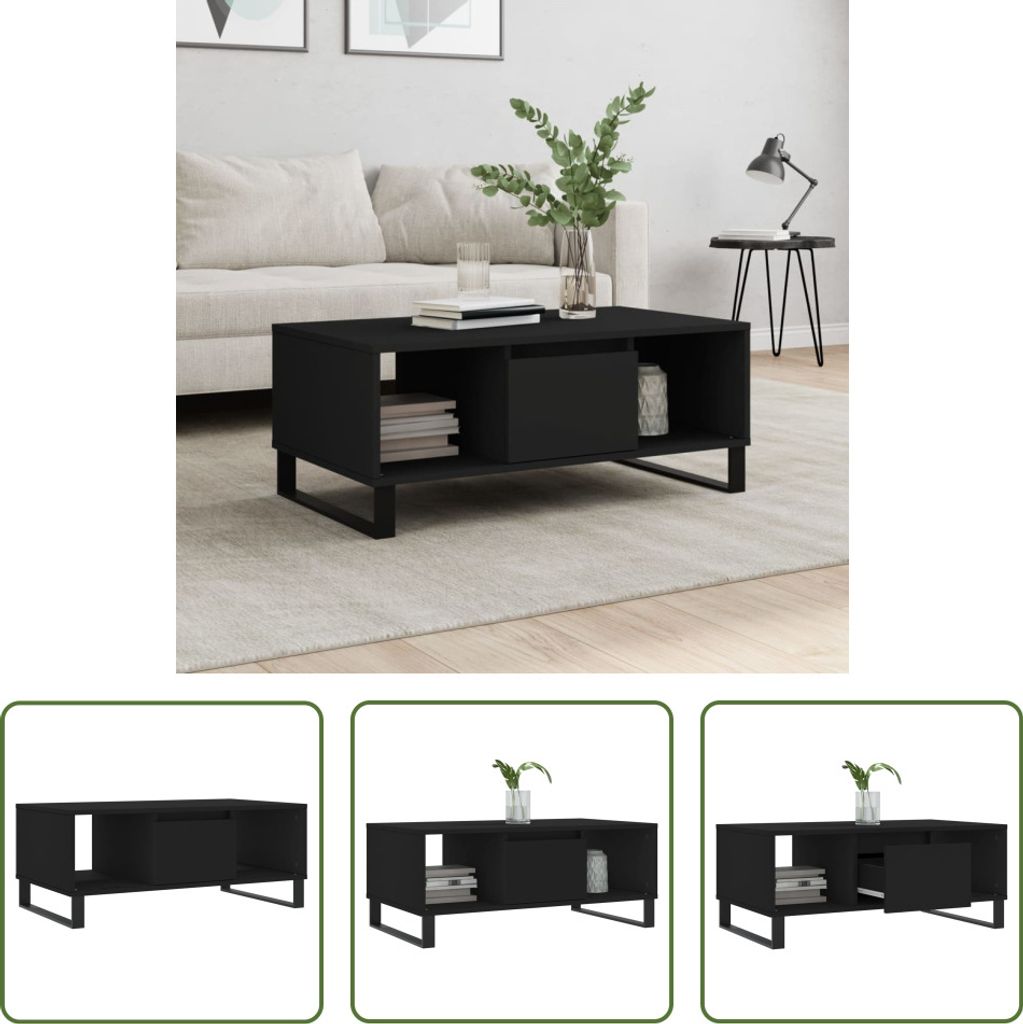 The Living Store Couchtisch Schwarz 90x50x36,5 cm Holzwerkstoff