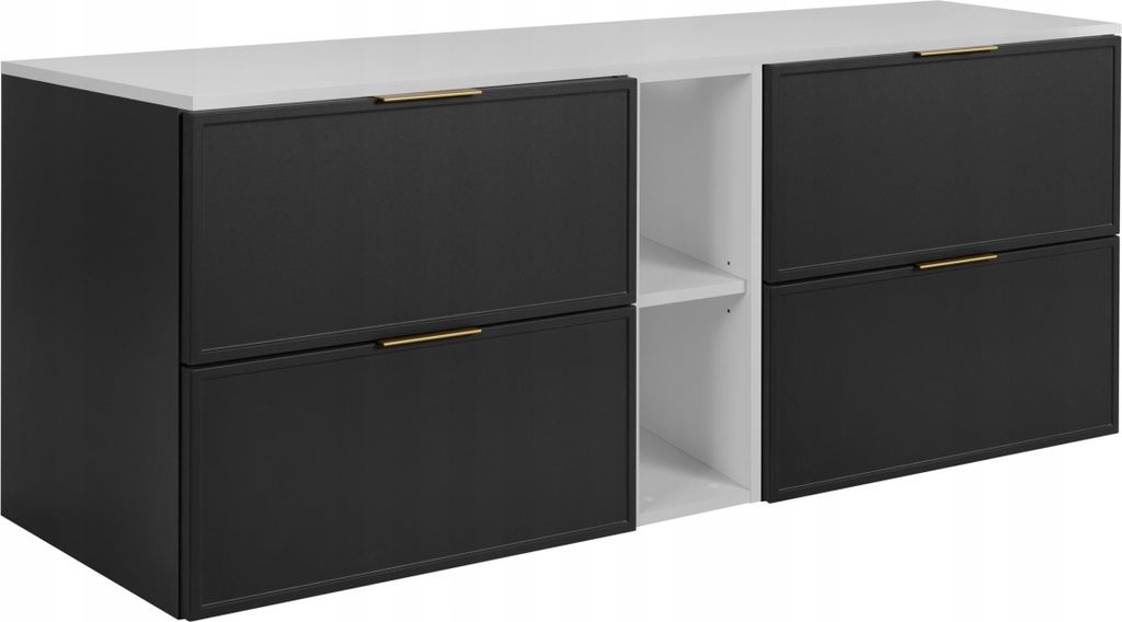 RODAN | Badezimmerschrank - SLIM - 140,6 cm - Dunkelgrau - 3 Farben von Griffen Enthalten GRATIS - mit weißer Platte und Regal - Hängend