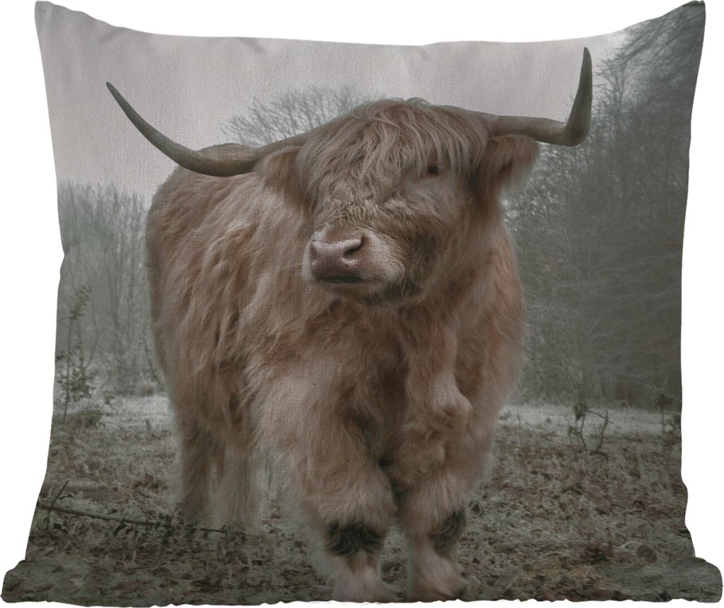 MuchoWow Outdoor Kissen - Schottische Hochlandrind - Natur - Herbst - Tiere - Wildtiere - Wald - 50x50 cm - Wetterfest - Lounge Kissen - Komforta...