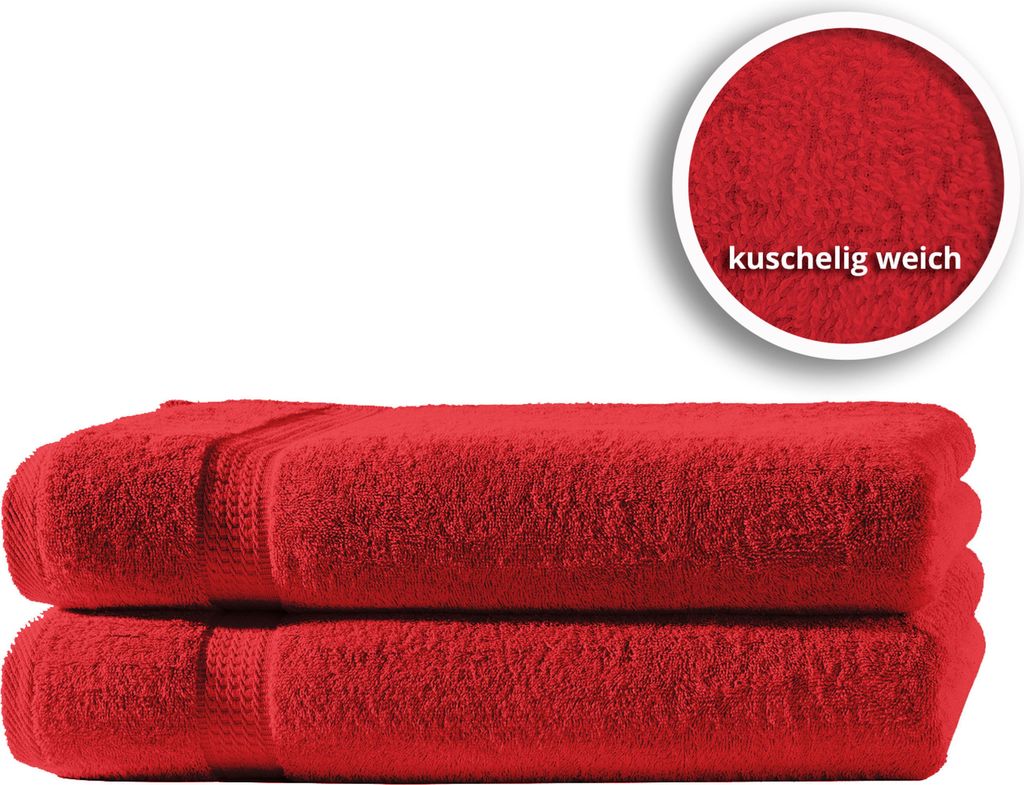 2er Set Gästetücher Handtücher Duschtücher Badetücher Frottee 100% Baumwolle, Farbe:Rot, Größe:Gästetücher 30x50 cm