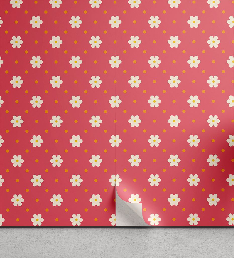 ABAKUHAUS Retro abziehbare & klebbare Tapete für Zuhause, Muster Daisy, selbstklebendes Wohnzimmer Küchenakzent, 33 cm x 180 cm, Ringelblume Wei...