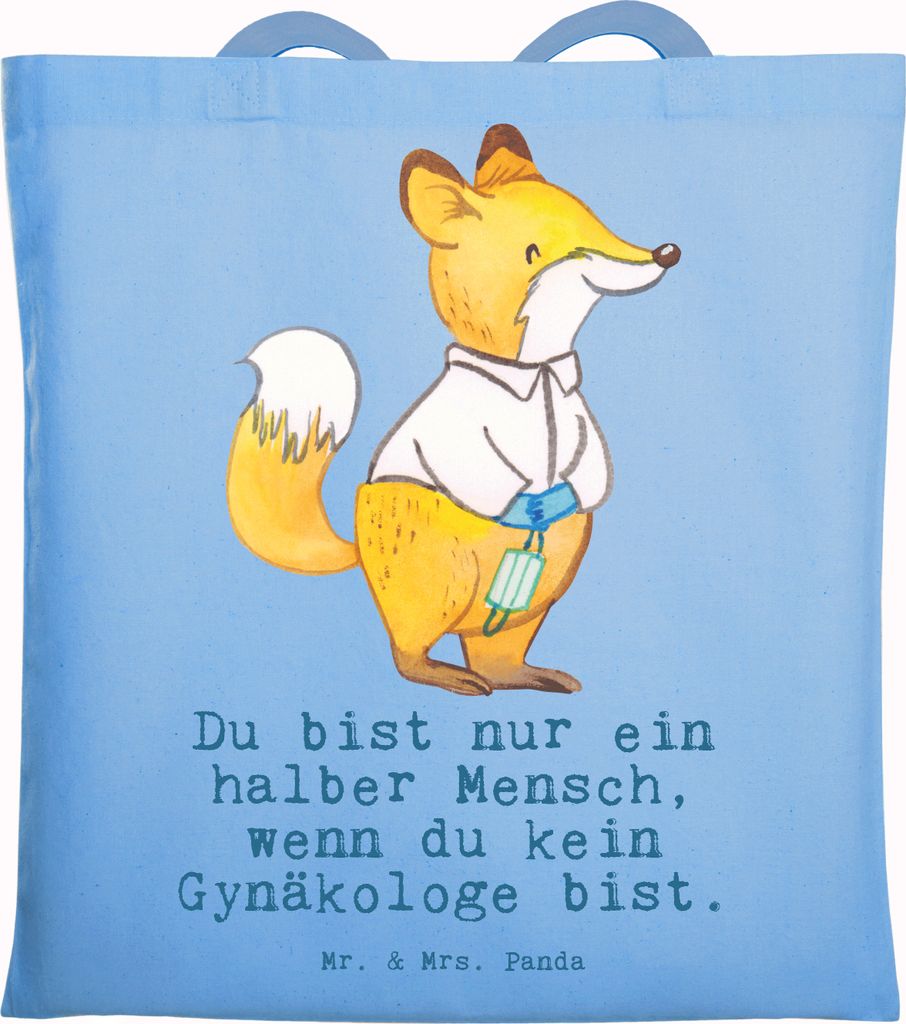 Mr. & Mrs. Panda Tote Bag Gynäkologe Herz - Sky Blue - Geschenk, Beruf, Witzig, festivaltasche, Jutebeutel, Tragetasche, Lustig, Tasche, Spruch, F...
