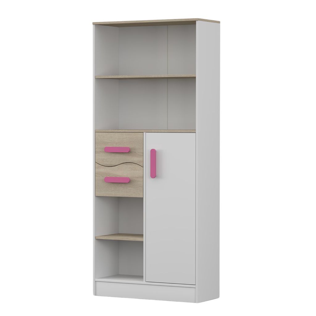 Regal Kinderregal Bücherregal 80cm Weiß/Weiß mit rose Griffe Markus 05