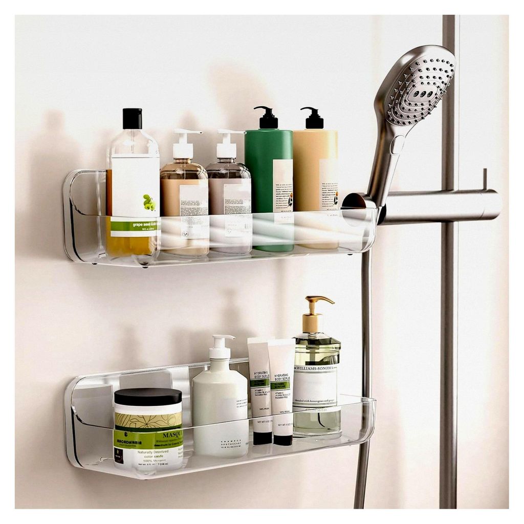 Duschablage ohne Bohren, 2 Stück Acryl Duschregal zur Wandmontage, Badezimmer Regal Organizer für Shampoo und Duschgel, Duschkorb ohne Bohren fü...