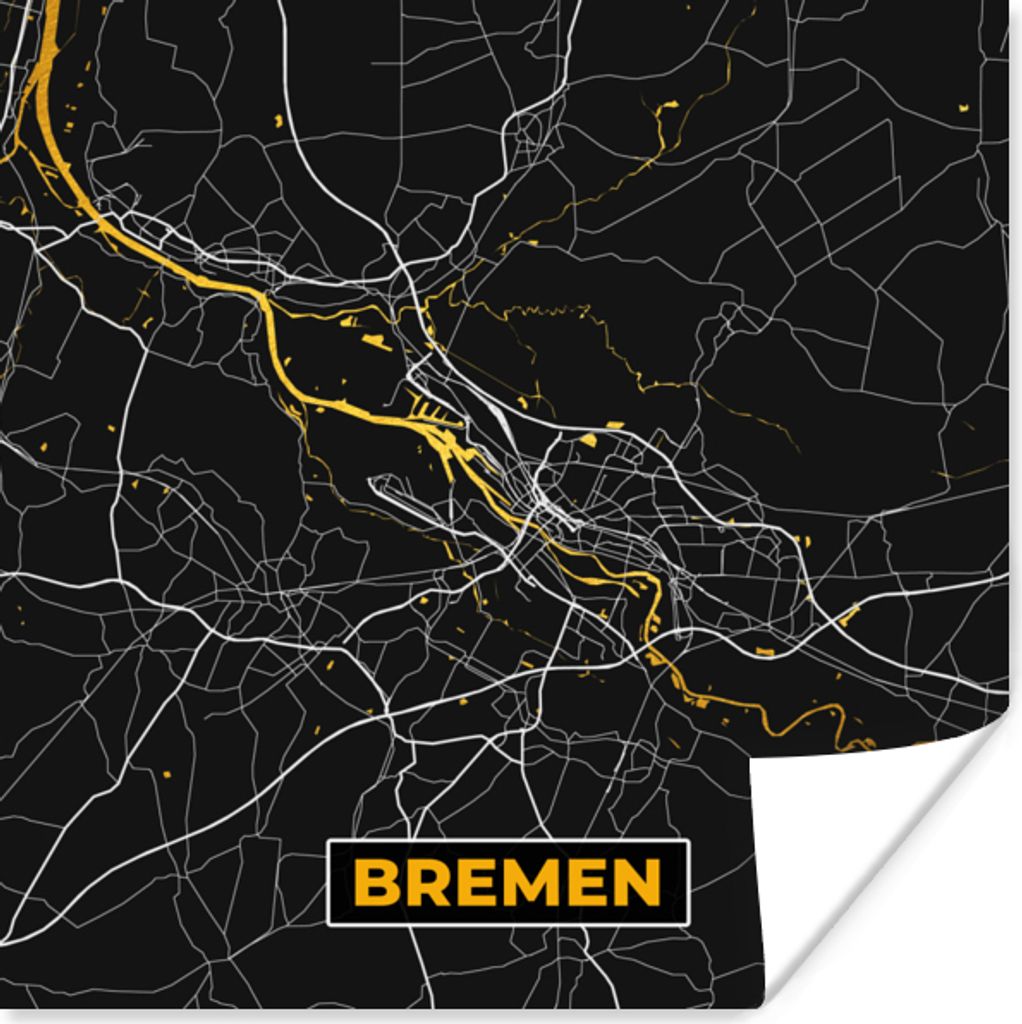 MuchoWow Poster Bremen - Gold - Stadtplan - Deutschland - Karte 30x30 cm - Wandposter - Printing