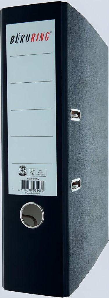 Büroring Ordner, DIN A4, Wolkenmarmor, 80 mm, breit, geklebtes Rückenschild, schwarz