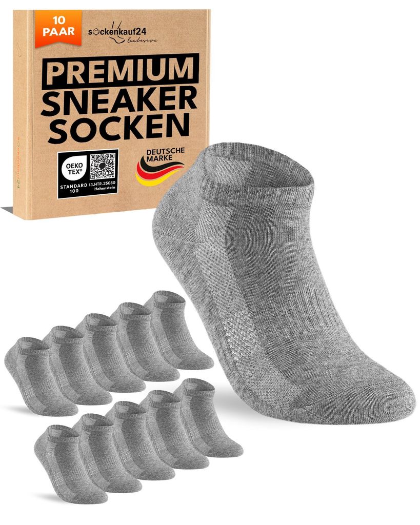 Sneaker Socken Herren Damen atmungsaktiv mit Mesh-Streifen - 70112T Grau 35-38 10 Paar
