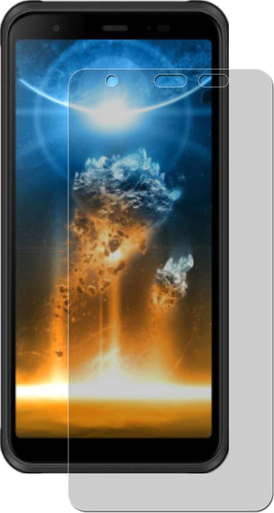 A smartphone with a screen protector placed on it.
