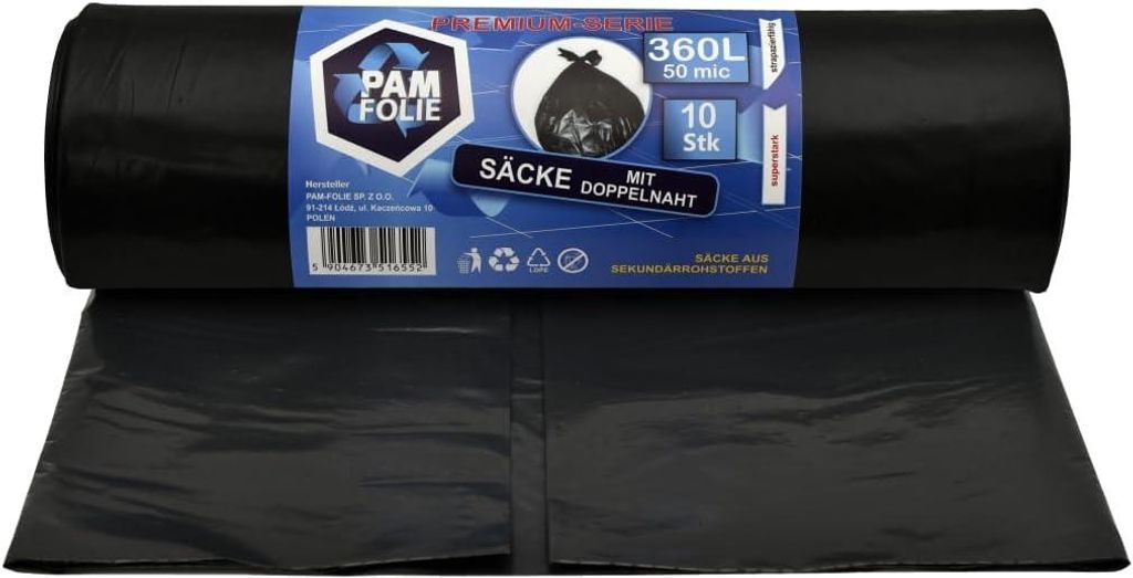 PAM-FOLIE Müllsäcke 360L - 10 Stück - XXL Große, Extra Produktbild 