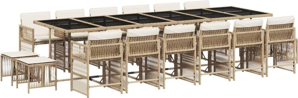 17-tlg. Garten-Essgruppe mit Kissen Beige Poly Rattan