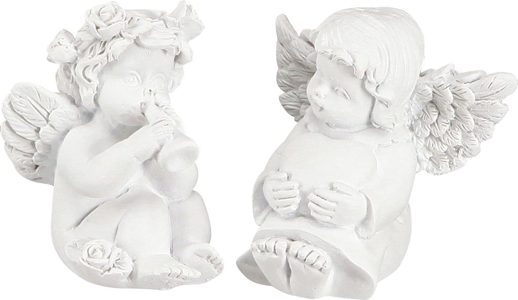 Deko Engel Herz Grabschmuck Weiß Polyresin H5cm 6er Set Wetterfest Figur, 6 Stück