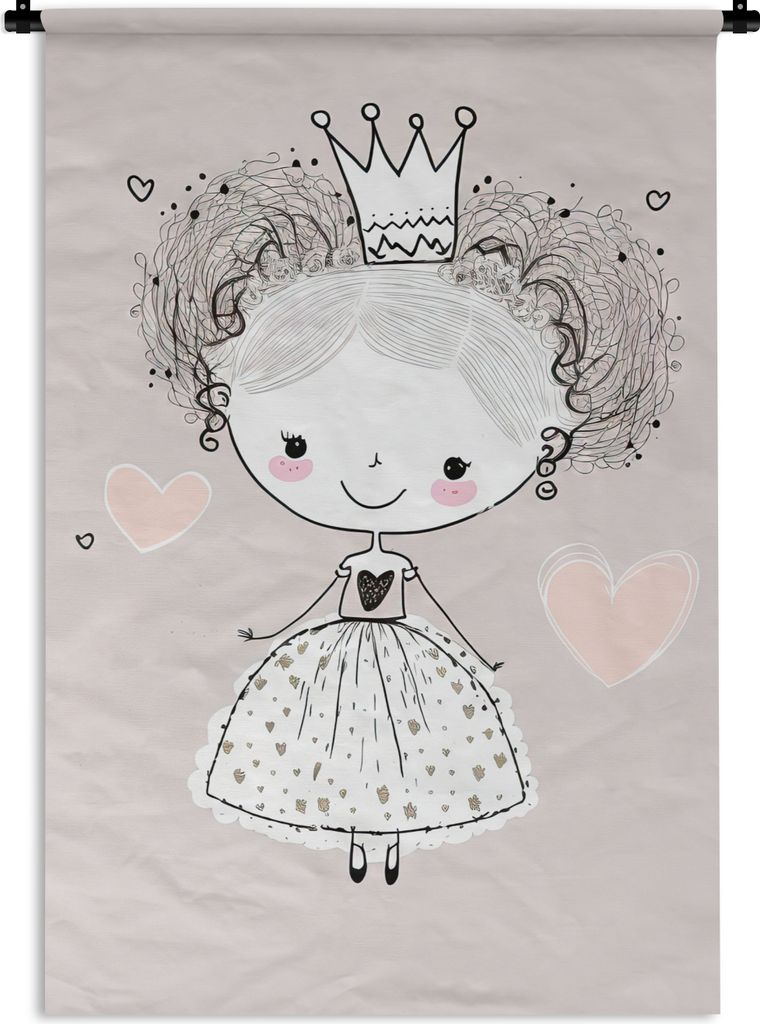 MuchoWow Wandteppich Wandbehang Prinzessin - Kinder - Mädchen - Krone - Kleid 60x90 cm Tapisserie Dekoration Wandtuch - Foto-Teppich - Abwaschbar