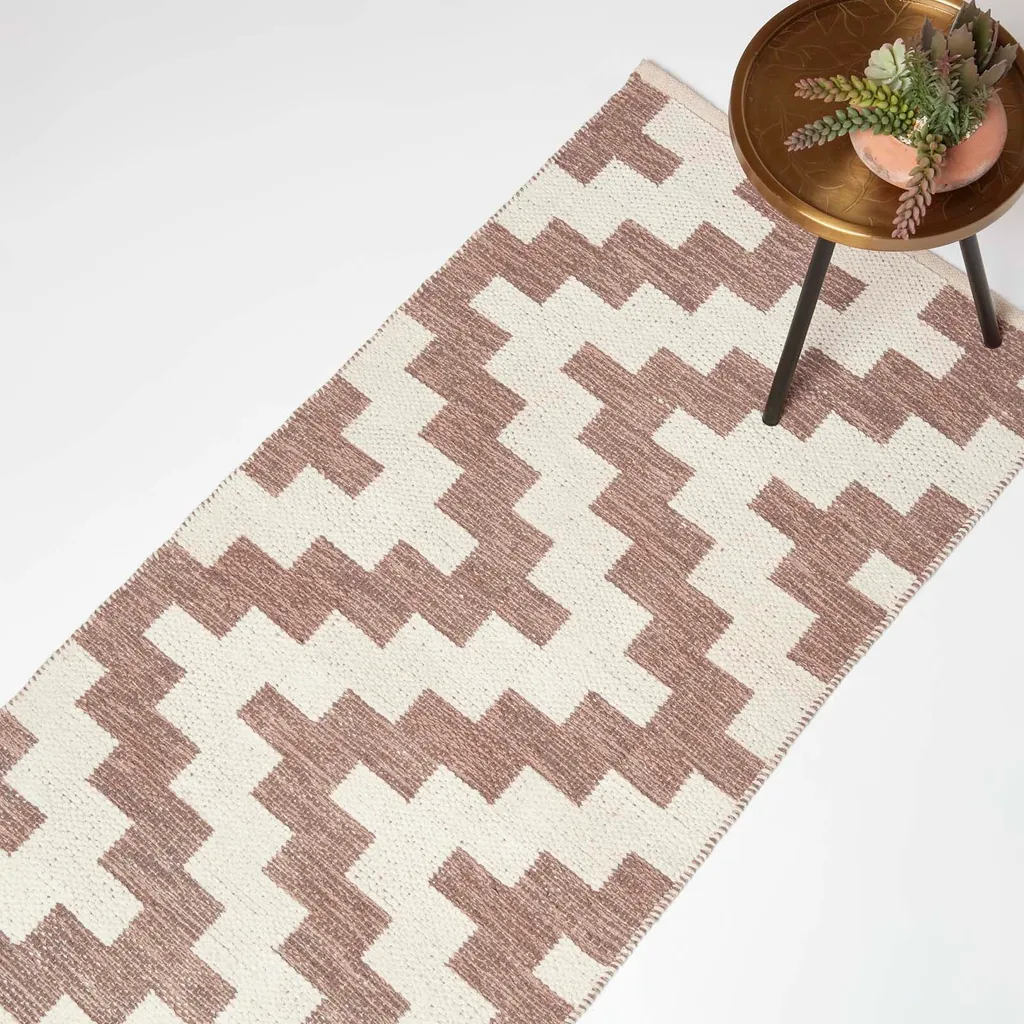 Tapis de passage Malina à motifs crème et marron, 100% coton 66x200 cm