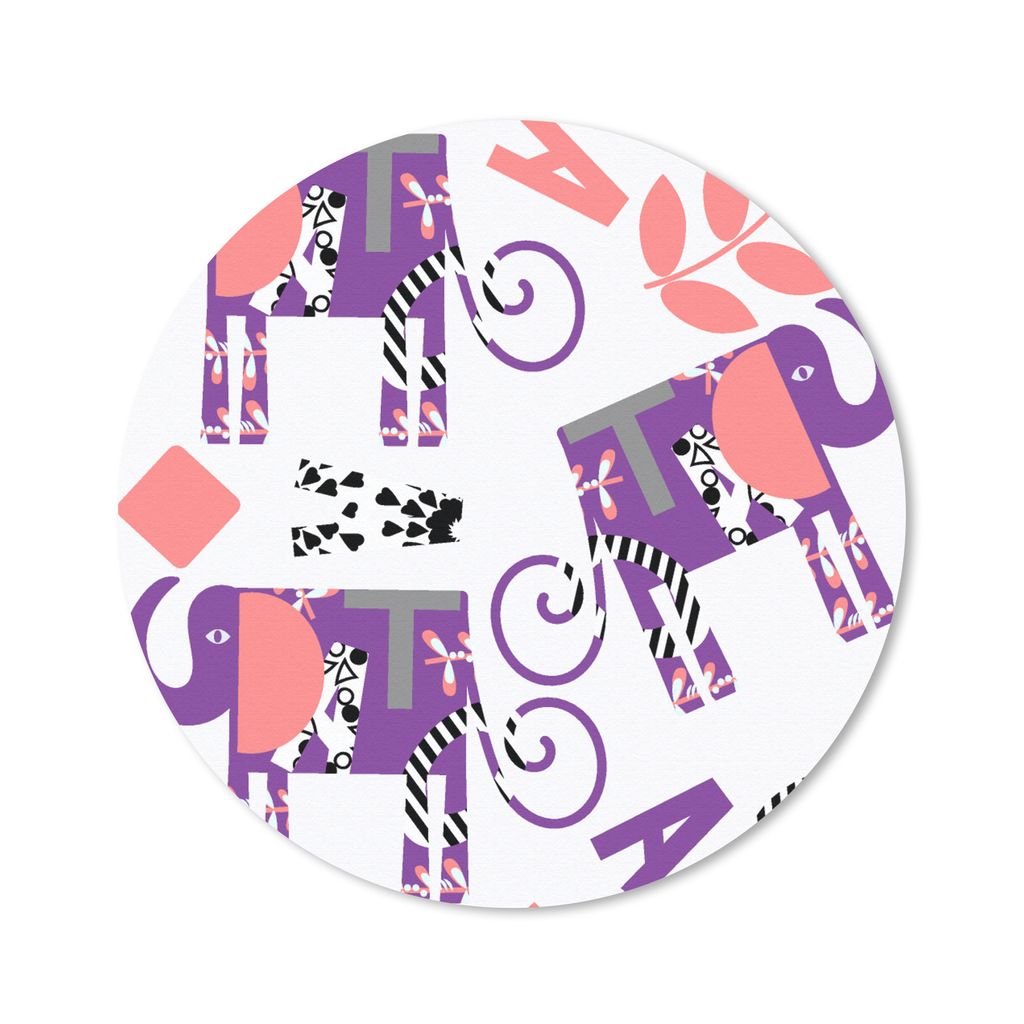 MuchoWow Mauspad Mousepad Elefanten - Blätter - Lila - Muster 30x30 cm - Mousepads - Maus Mat - Pad - Mausunterlage - Tischunterlage - Schreibti...