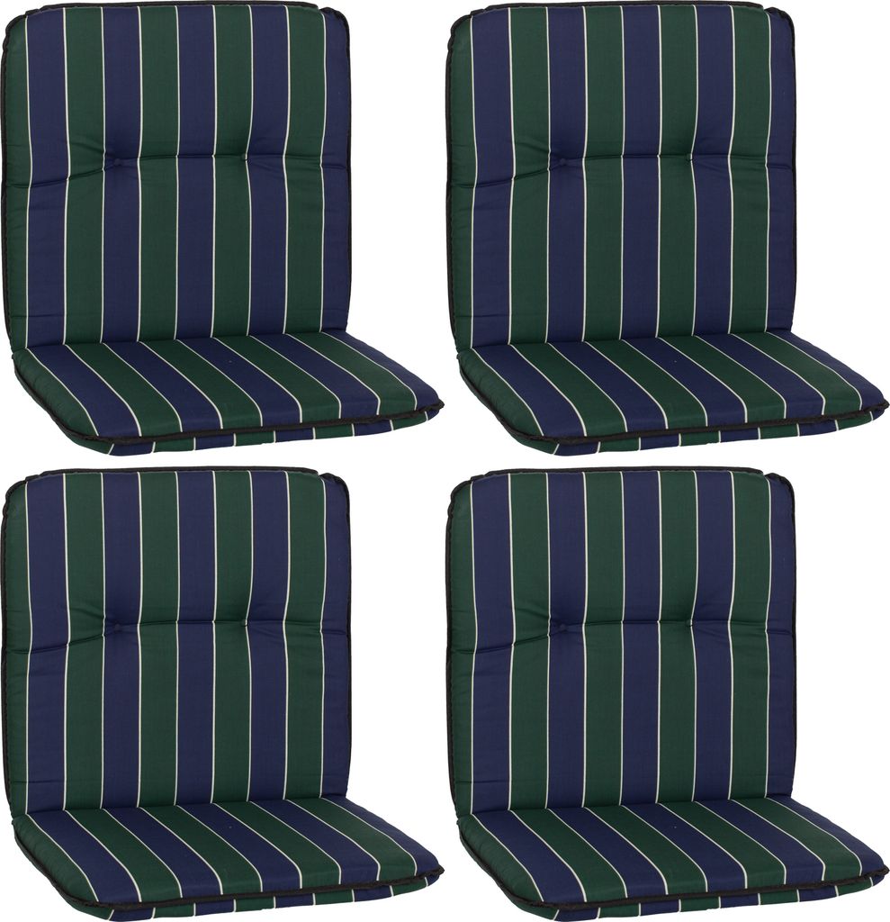 NYVI Niedriglehner Auflagen Hawaii 4er Set - 96x47 cm Blau Dunkelgrün Gestreift - Gartenmöbel Auflage mit 5 cm Polster und Gummi-Halteband
