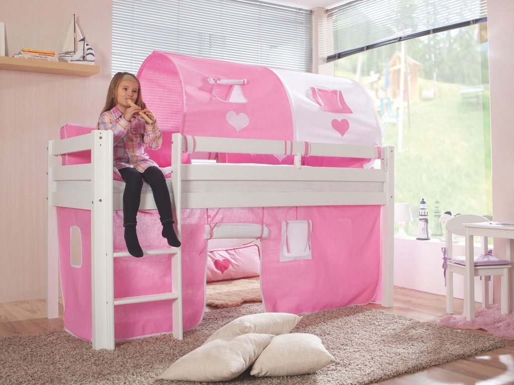 Halbhohes Einzelbett Alex Buche massiv 90x200 cm Weiß Produktbild 