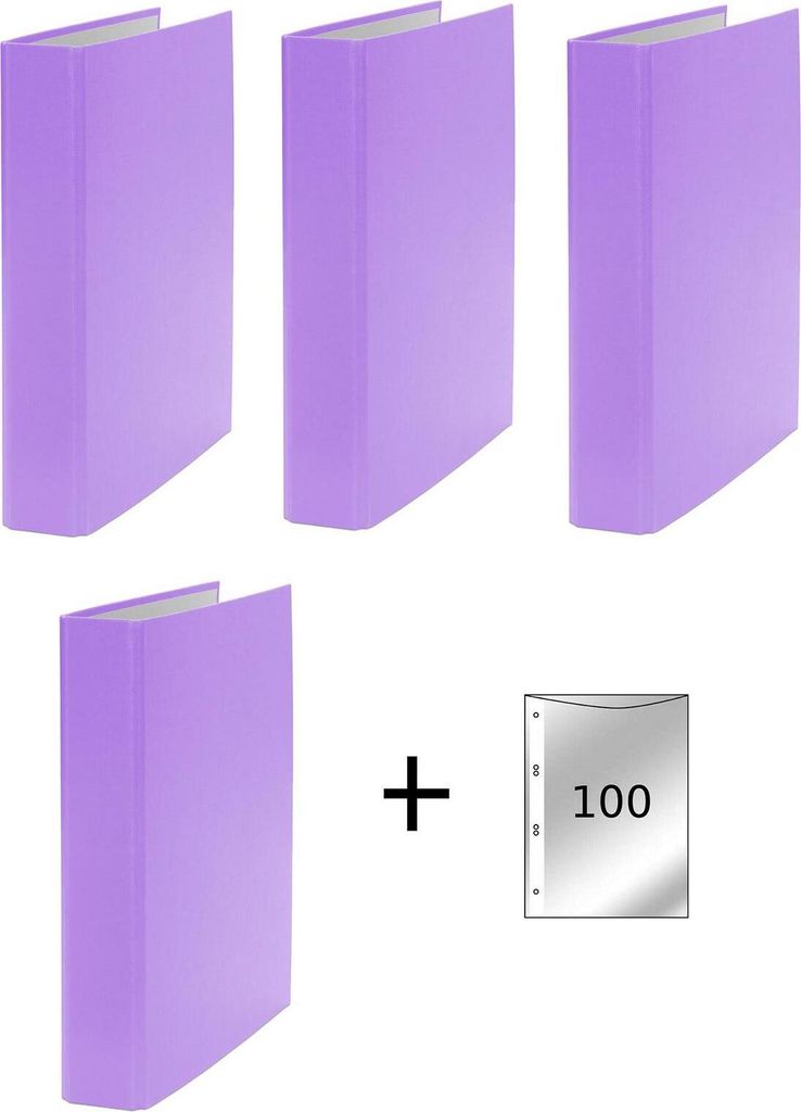 4x Ringbuch / DIN A5 / 2-Ring Ordner / Farbe: lila + 100 Prospekthüllen