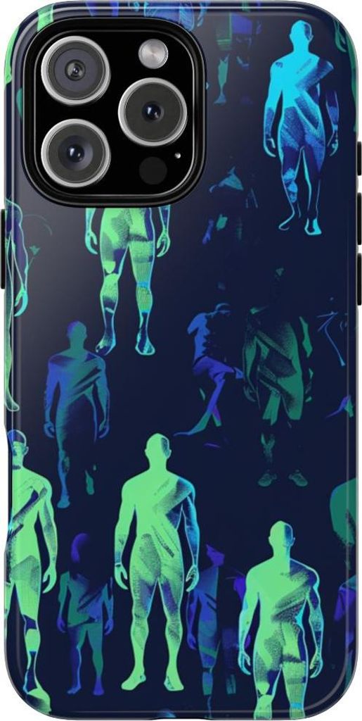 Dynamisches Neonfiguren-Muster in Blau und Grün – Hülle Kompatibel mit iPhone 16 Pro Max