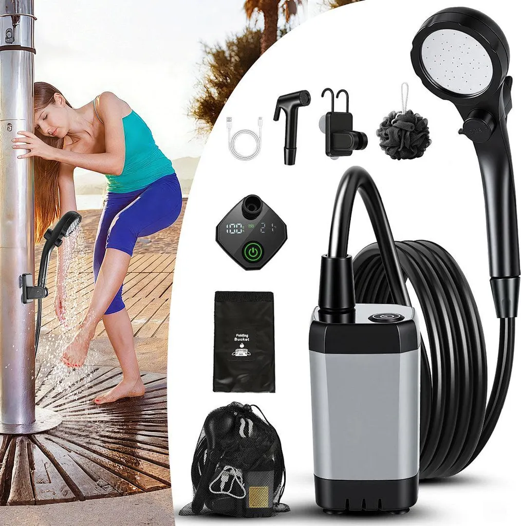 Douche de Camping Rechargeable USB 6000mAh avec Pommeau et Seau