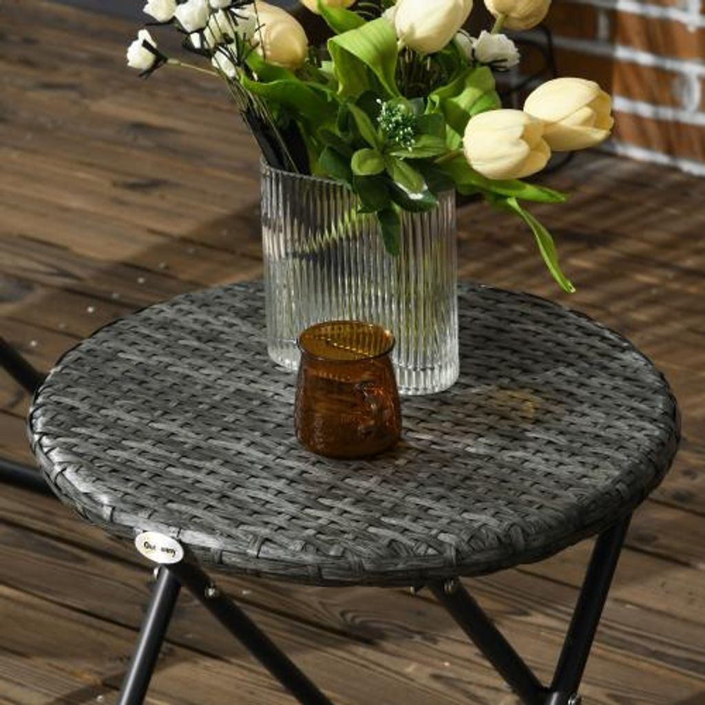 Klappbare Gartengarnitur Balkonset Couchtisch 2 Stuehle Stahl Grau 76x77x78 cm Terrasse Garten