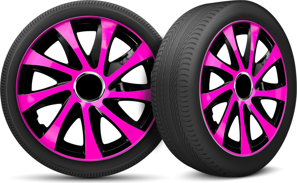 Auto Radkappen Radzierblenden 4er Set passend für alle Stahlfelgen - einstellbarer Sicherungsring - 14 Zoll - Rosa Schwarz