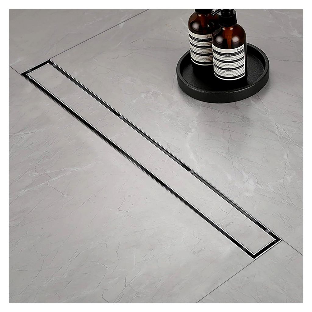 Duschrinne, Befliesbar Duschrinne extra flach 100 cm, Edelstahl Bodenablauf Komplettset mit Siphon Haarsieb